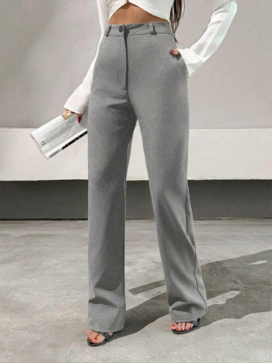 szare spodnie guzik