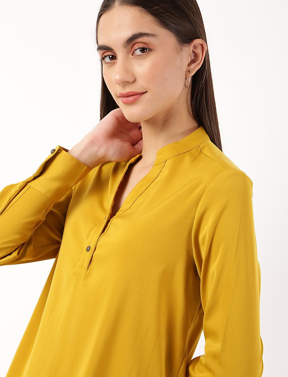 ŻÓŁTY TOP V-NECK T43-3449K-EB