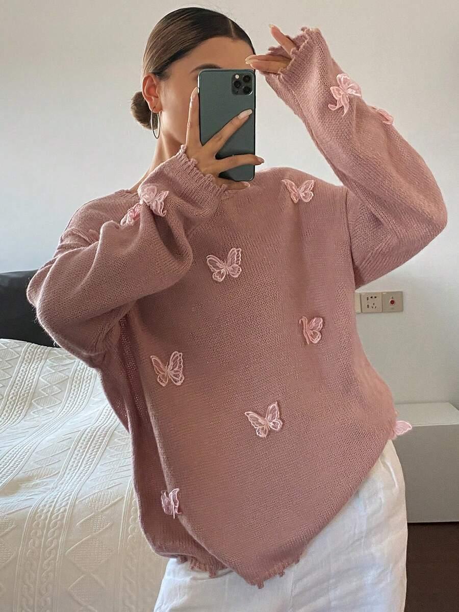 różowy sweter motyl 3D