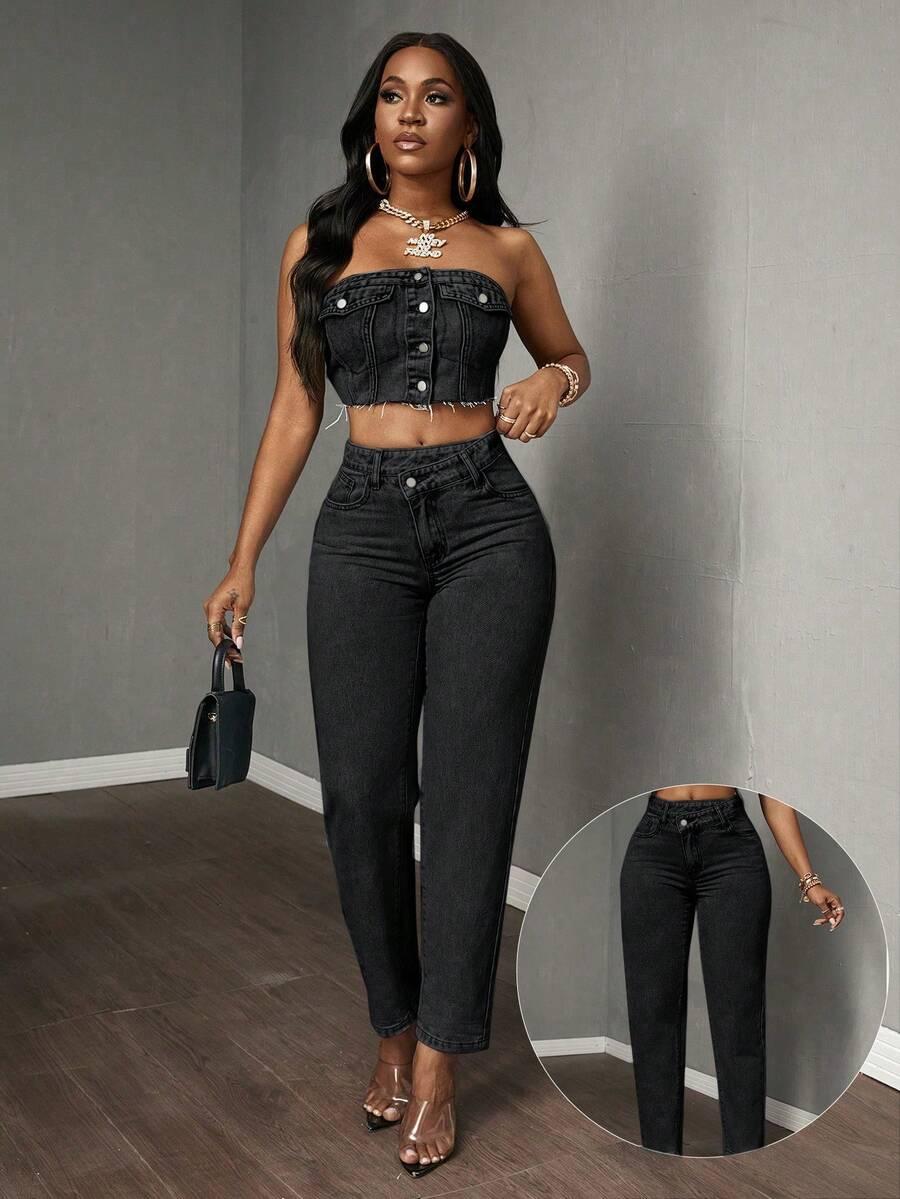 CZARNE SPODNIE JEANS 