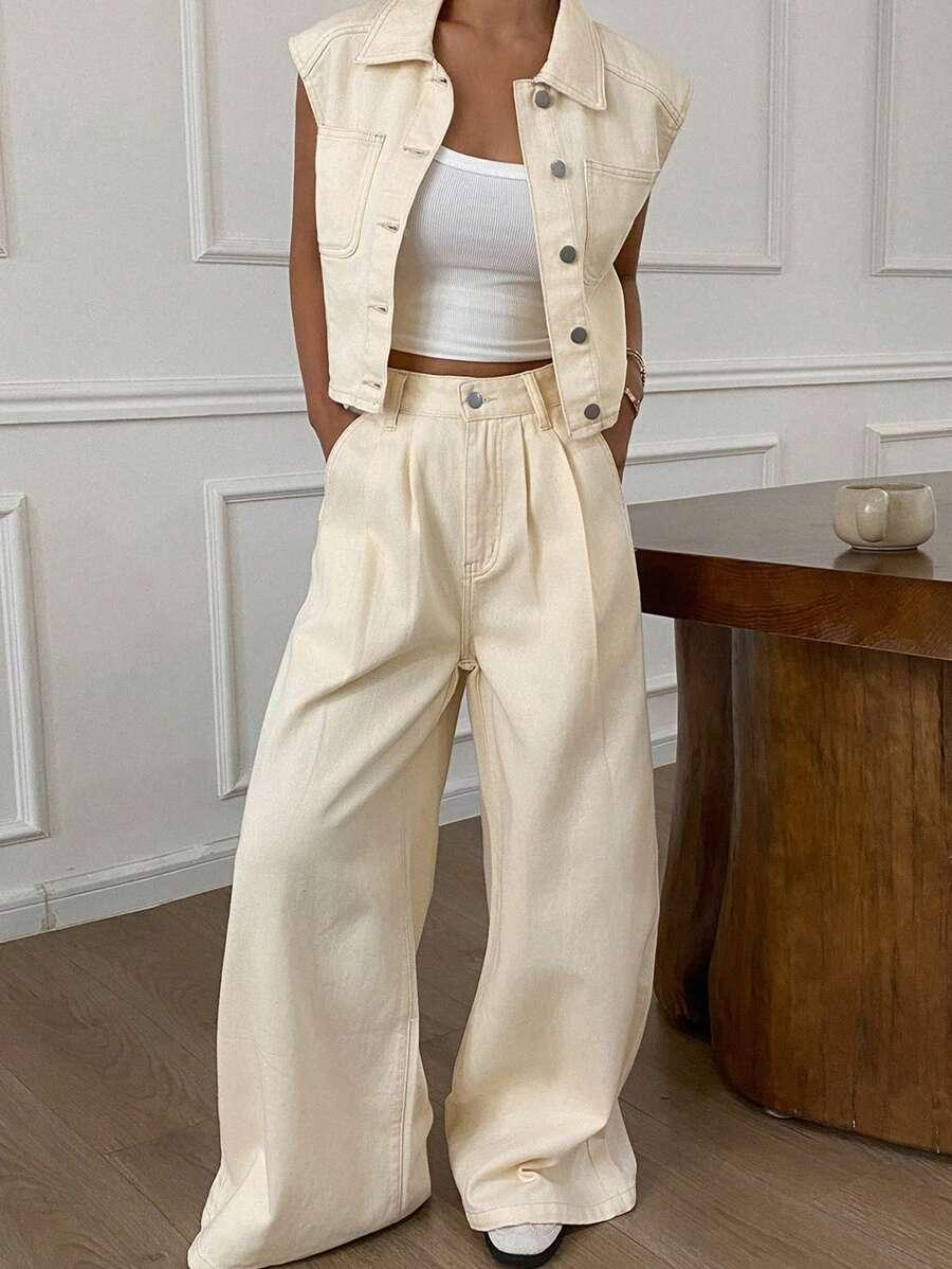 komplet kamizelka spodnie jeans