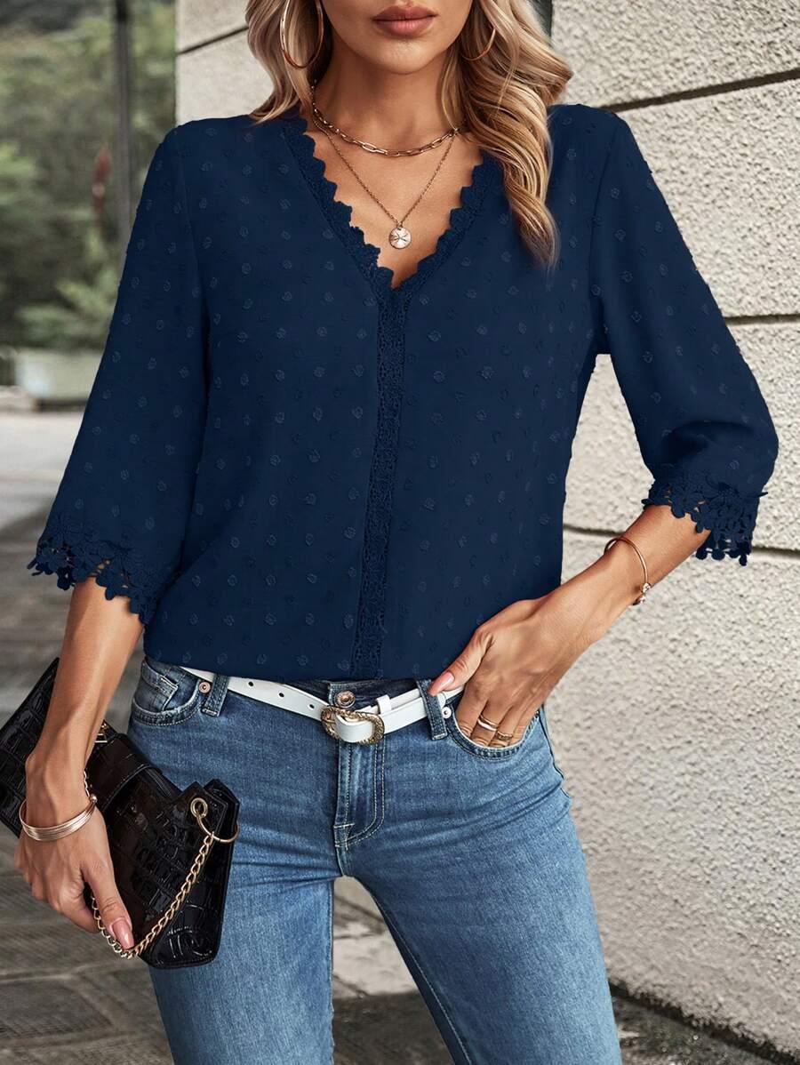GRANATOWA BLUZKA V-NECK