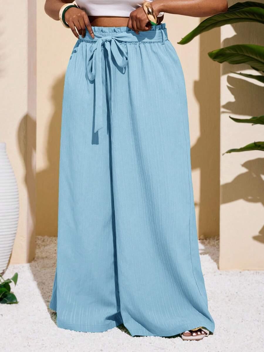 kremowe spodnie wide leg tekstura wysoki stan