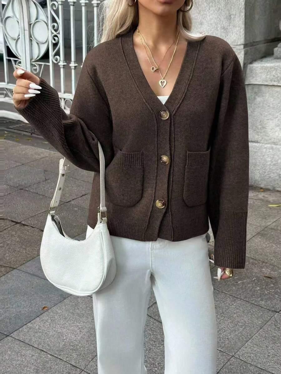 BRĄZOWY SWETER GUZIKI