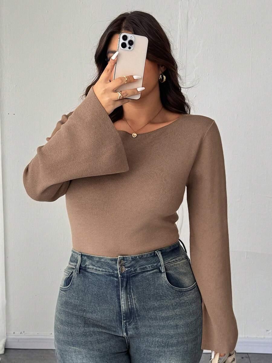 gładki BRĄZOWY SWETER 