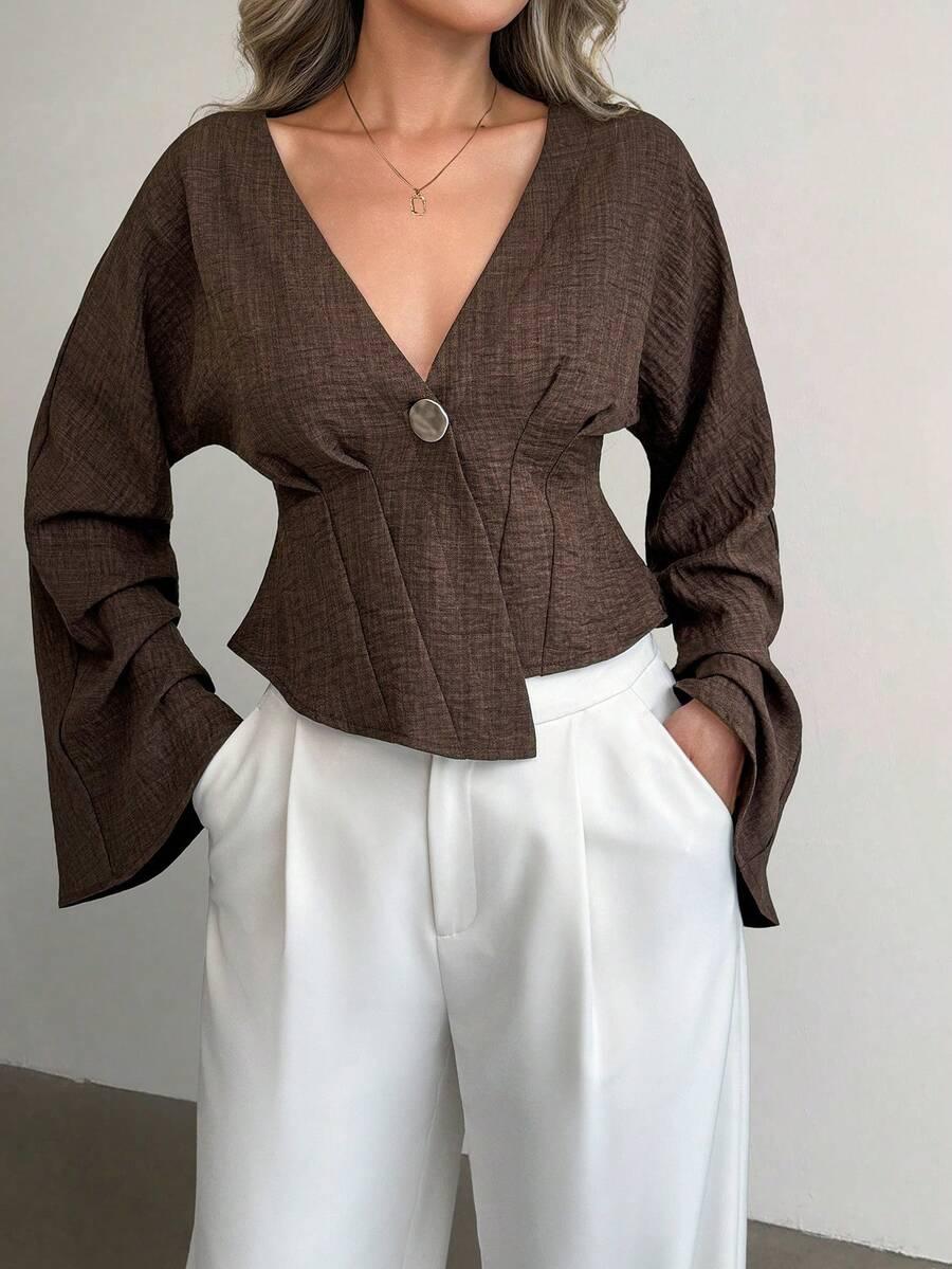 BRĄZOWA BLUZKA V-NECK