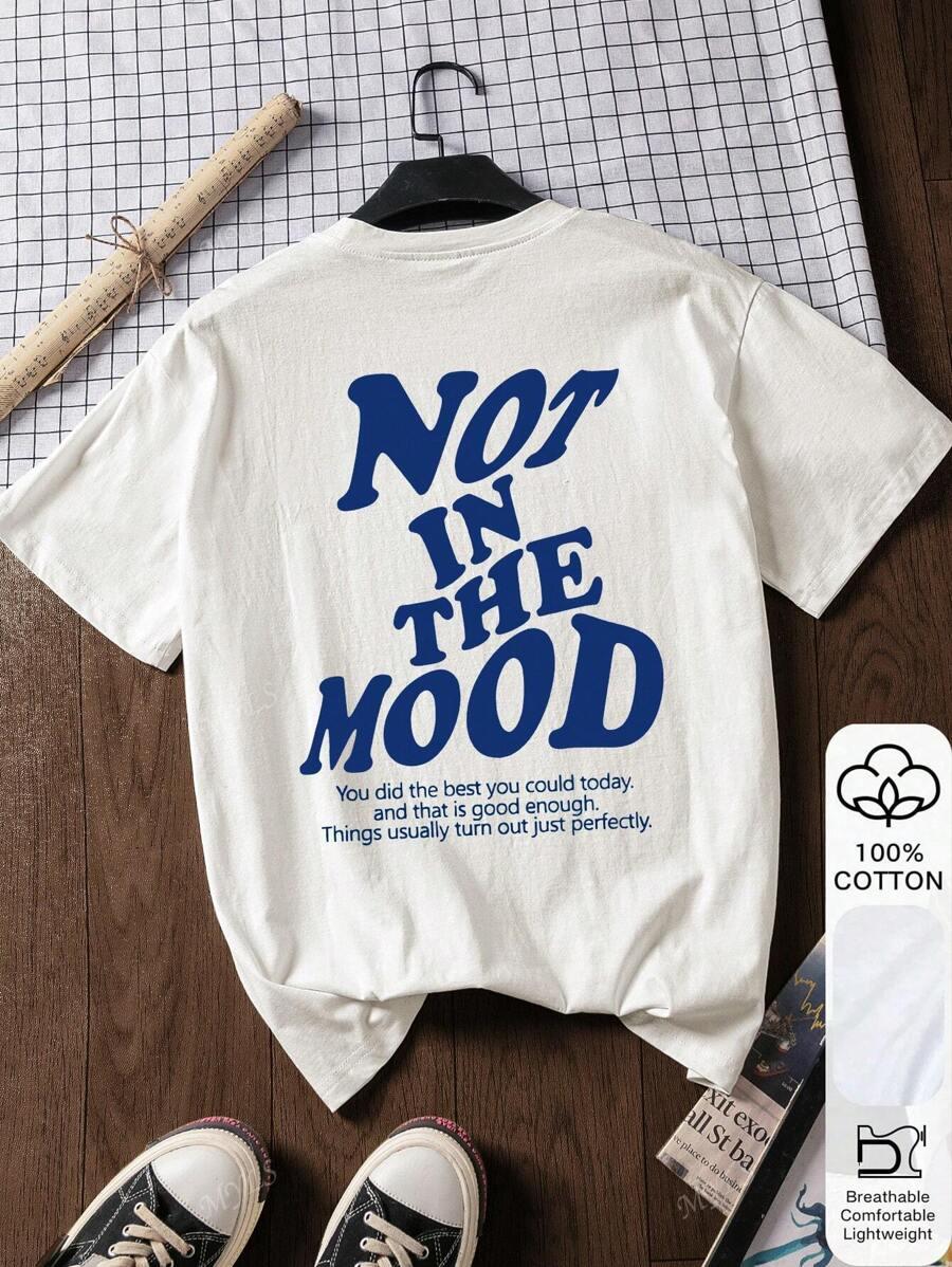 BAWEŁNIANY T-SHIRT  Z OKRĄGŁYM DEKOLTEM I NADRUKIEM