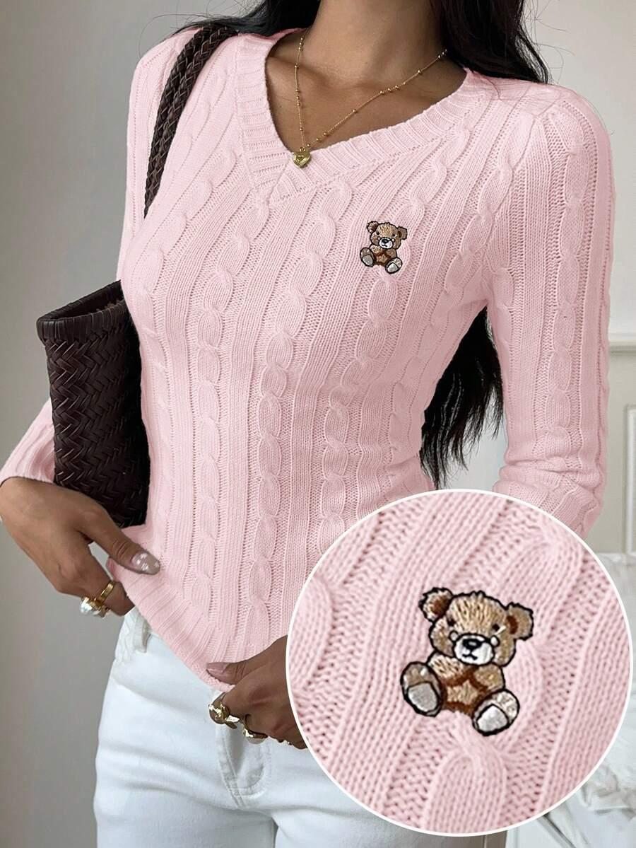 RÓŻOWY SWETER V-NECK 