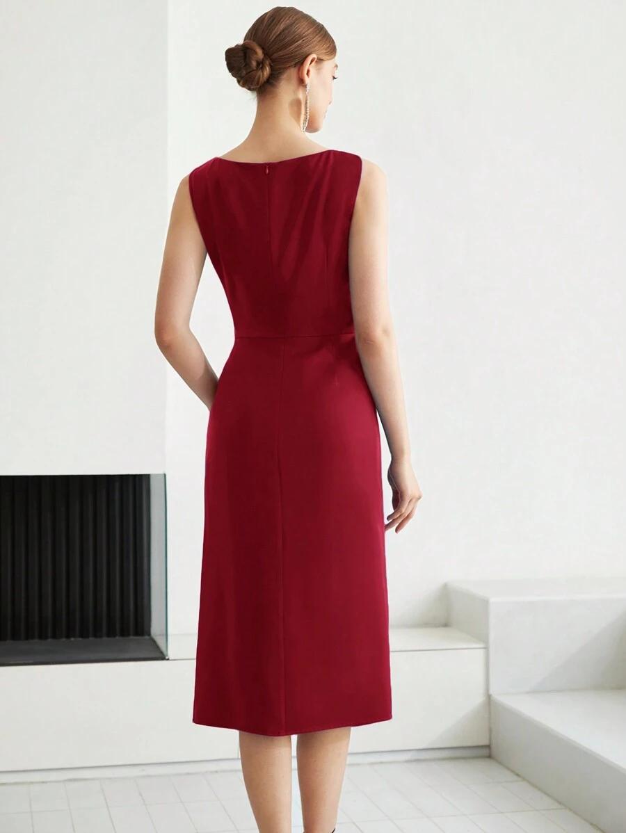 czerwona midi sukienka twist