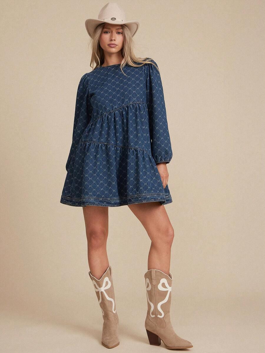 niebieska sukienka jeans wzór