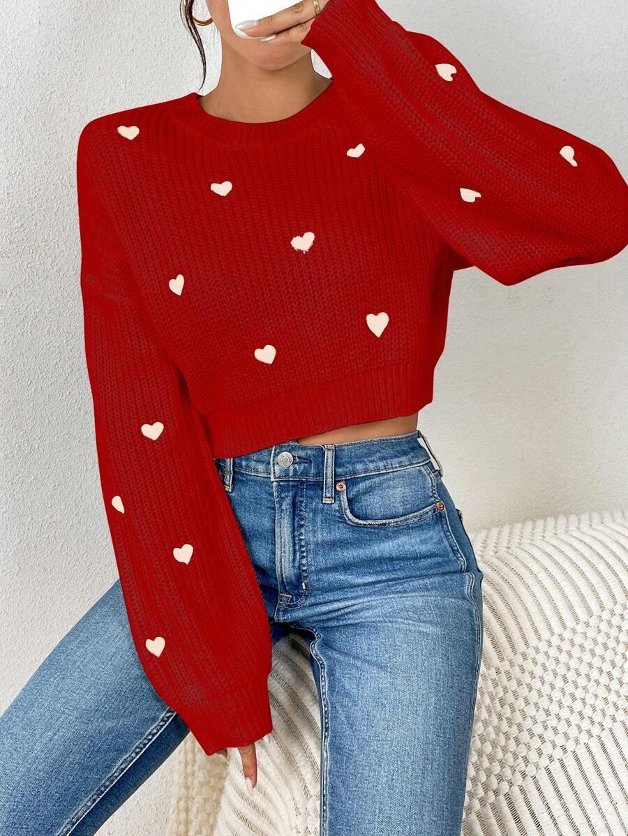 DZIANINOWY SWETER WZÓR SERCA