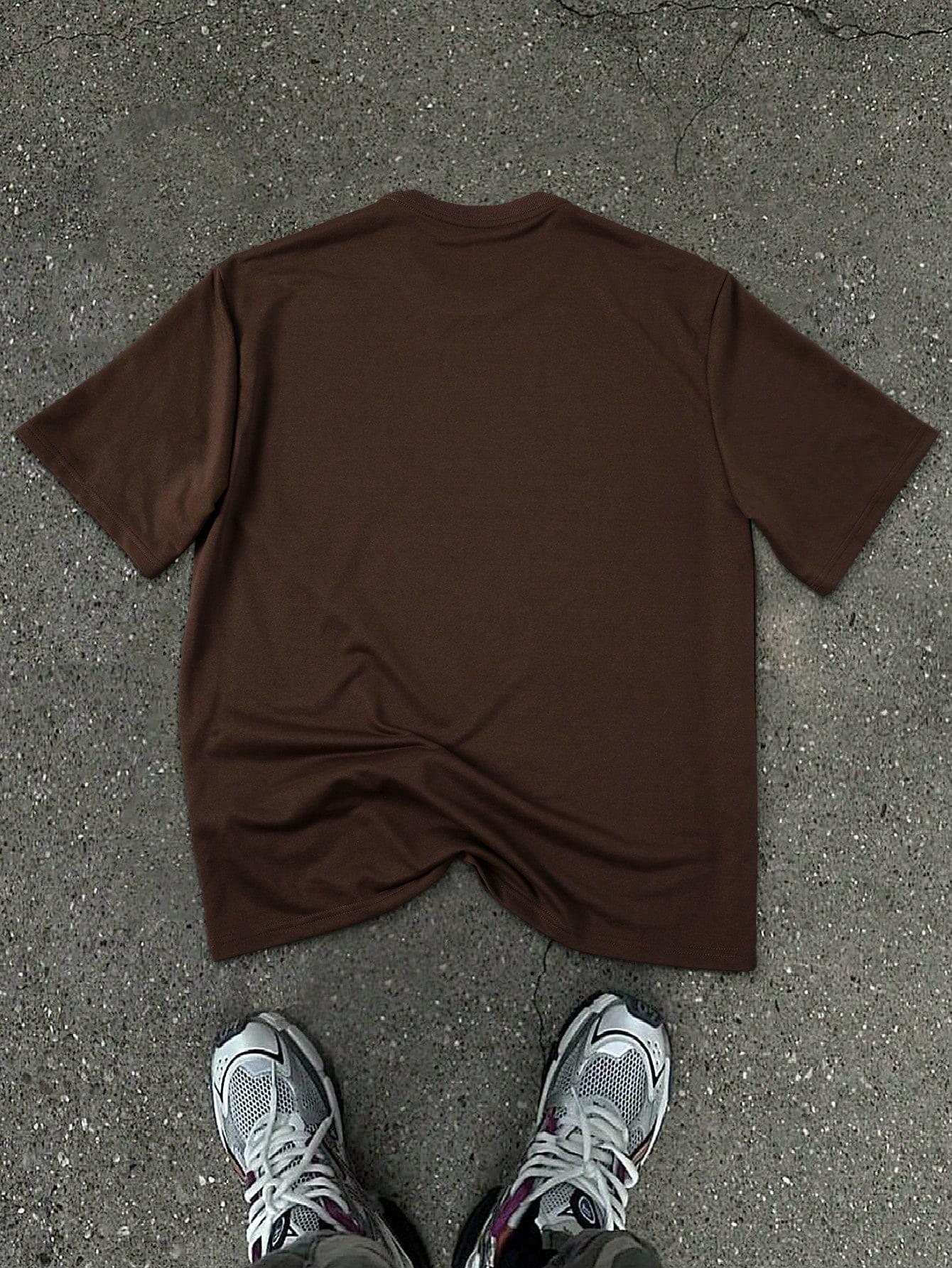 BRĄZOWY T-SHIRT okrągły dekolt 