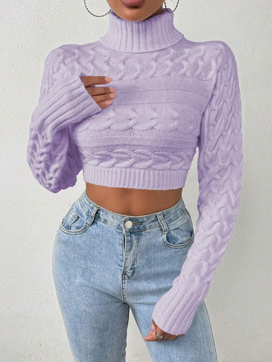fioletowy krótki sweter golf splot