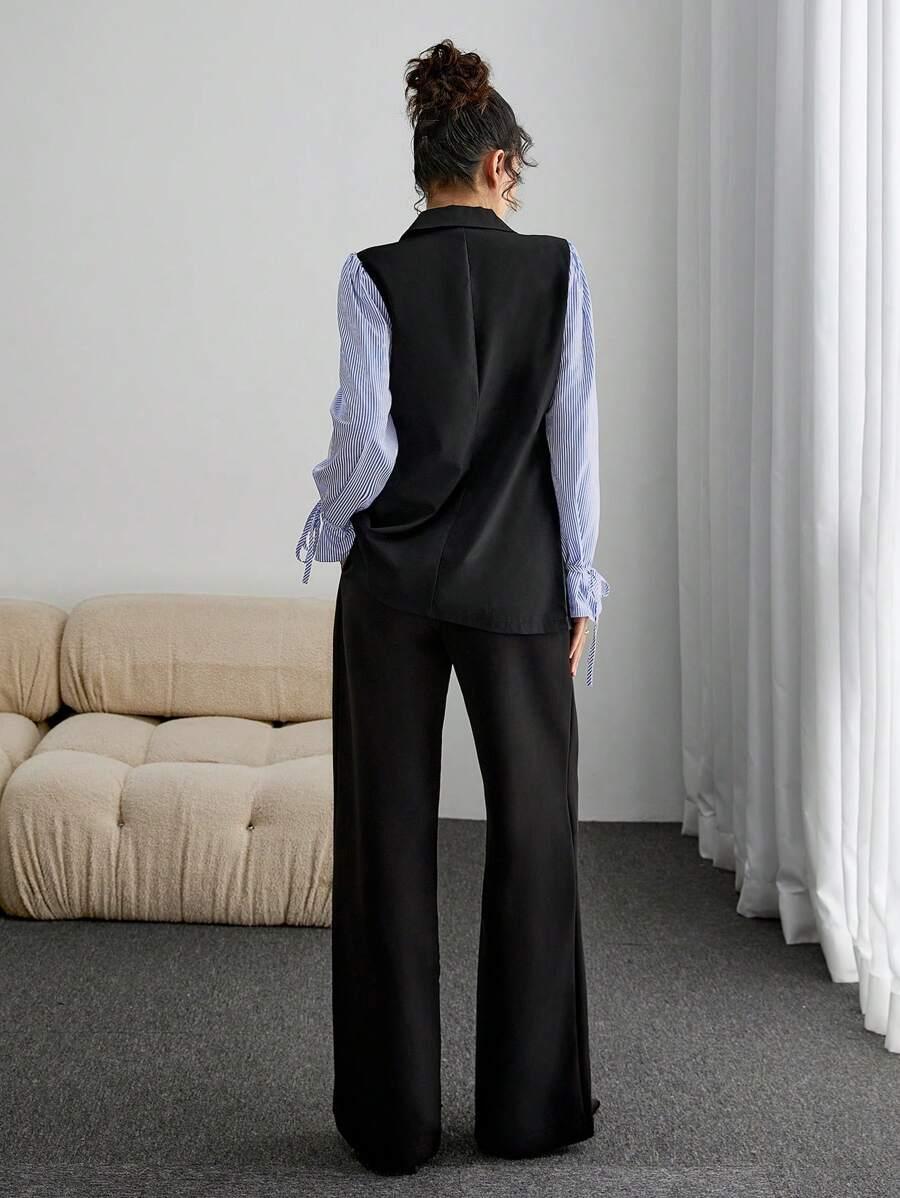 ELEGANCKA KOSZULA DAMSKA V-NECK W PASKI DŁUGI