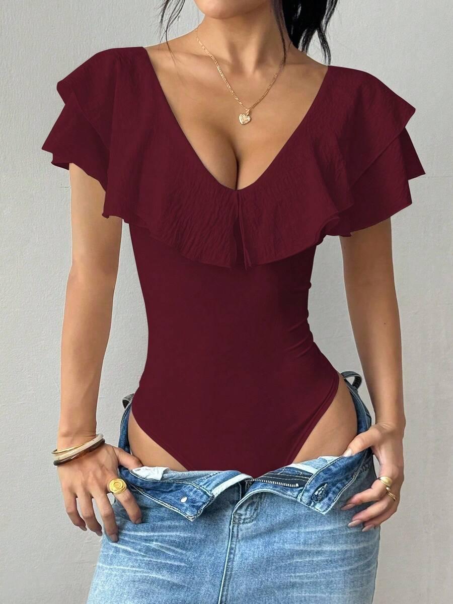 burgundowe body falbana