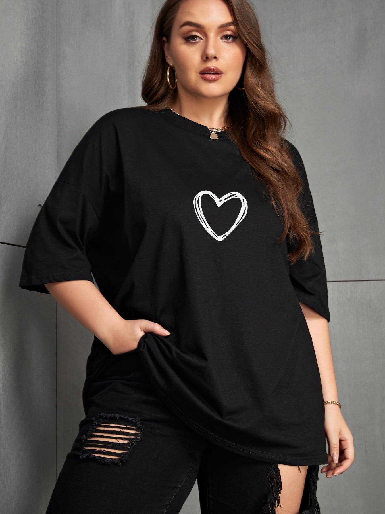 czarny t-shirt nadruk serce