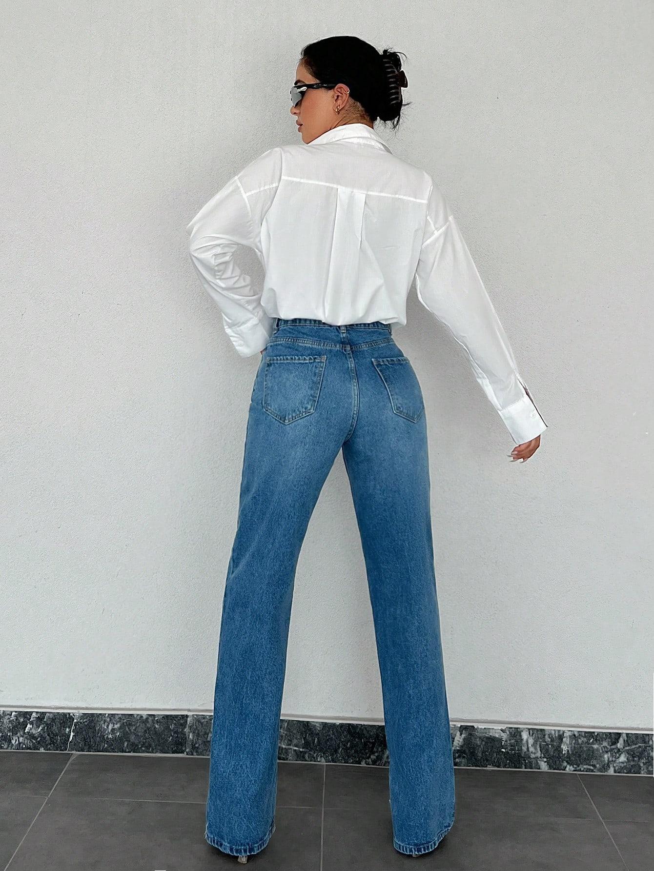 SPODNIE JEANS PROSTA NOGAWKA ROZCIĘCIE 