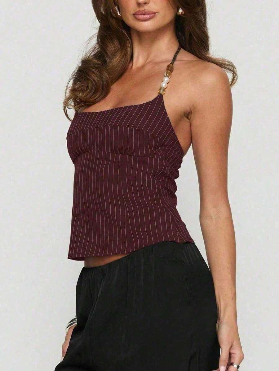 bordowy top w paski