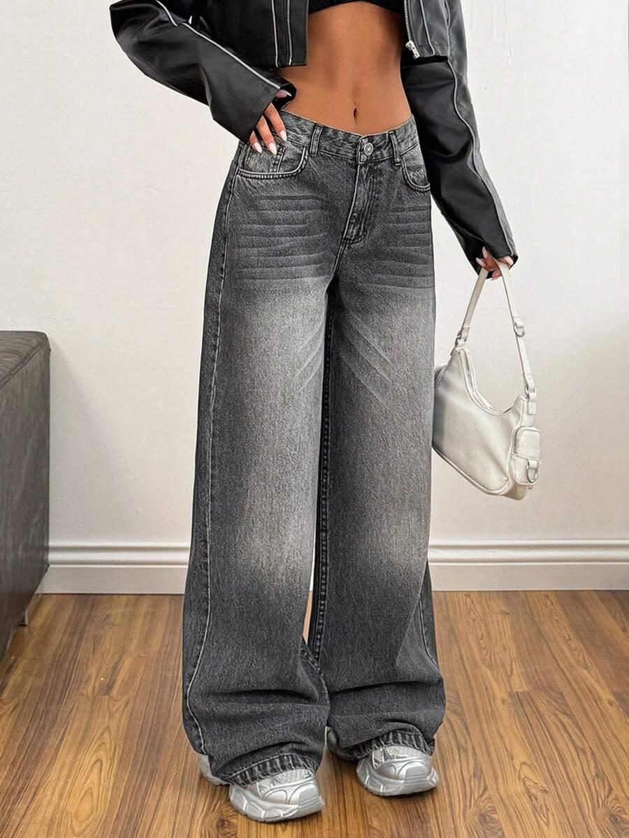 szare SPODNIE JEANS