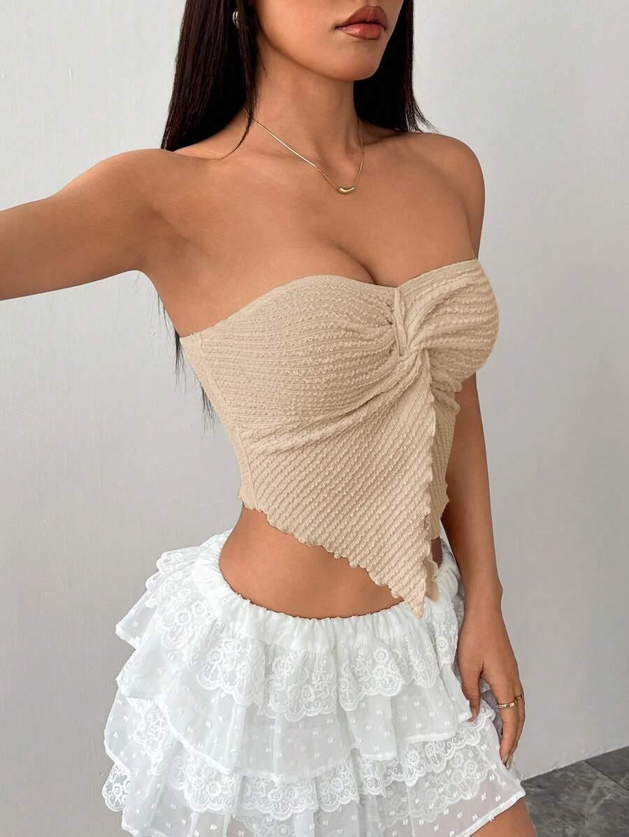 kremowy top asymetria 