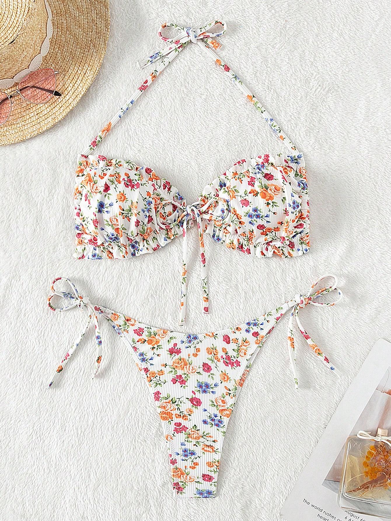 komplet bikini wzór kwiaty