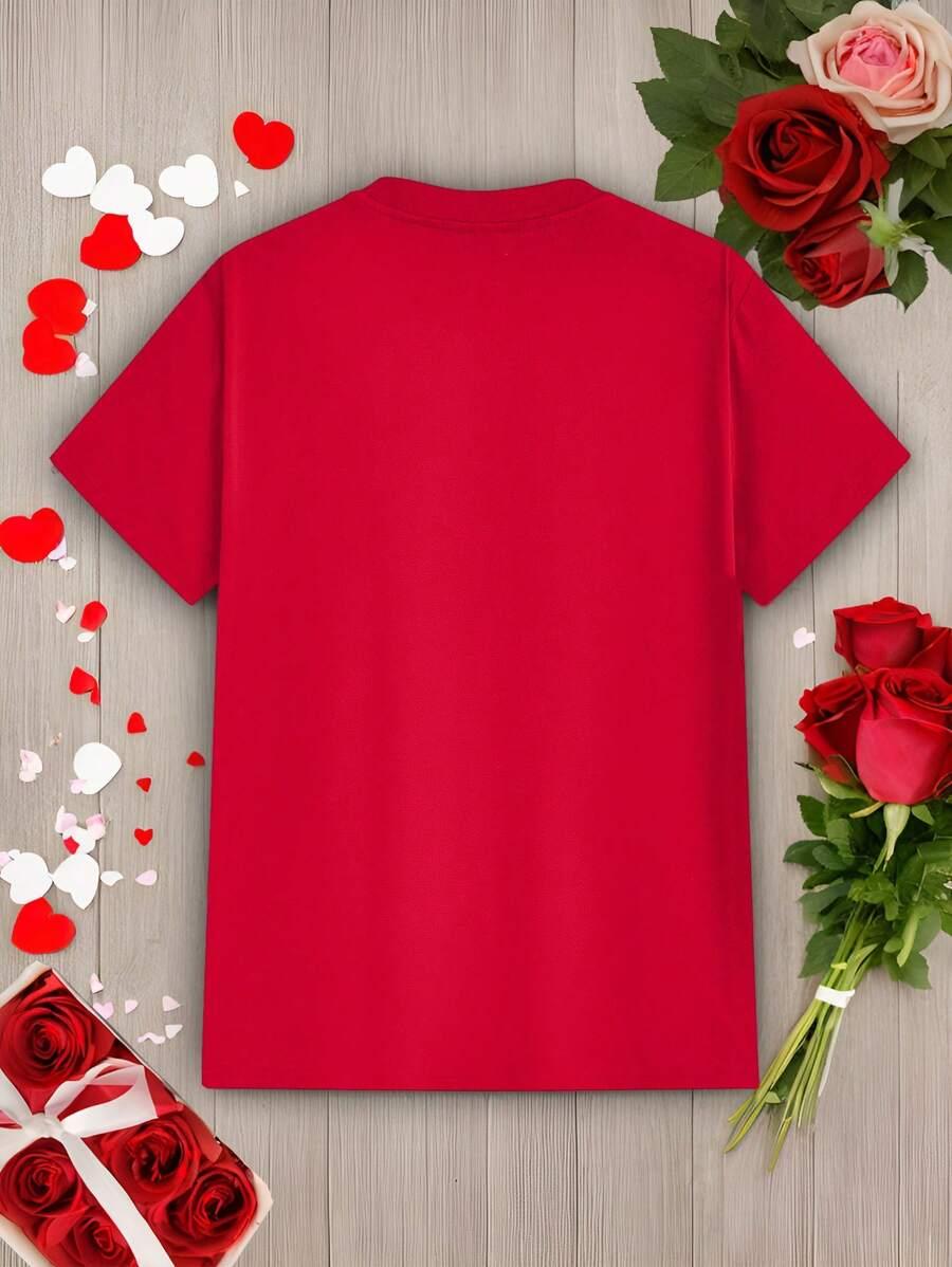 CZERWONy t-shirt Z NADRUKIEM