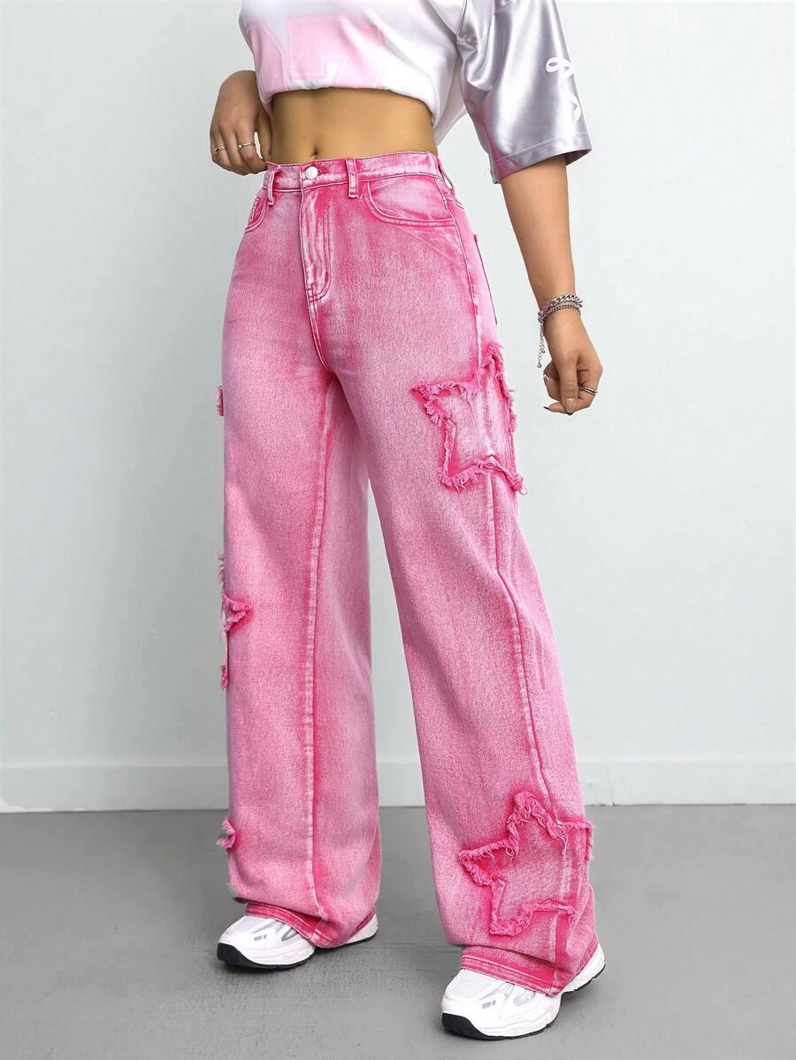 różowe spodnie jeans