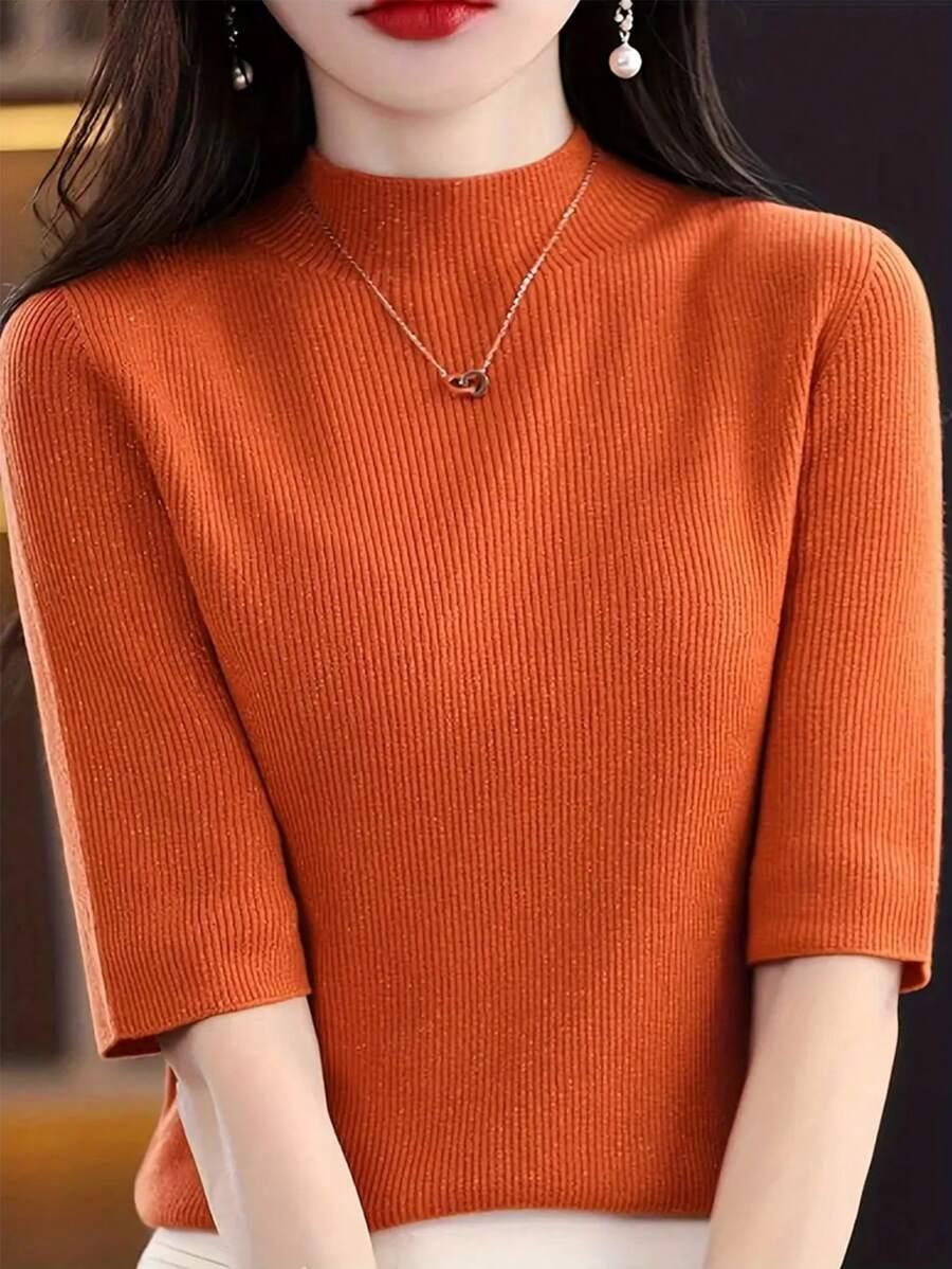 pomarańczowy sweter z krótkim rękawem