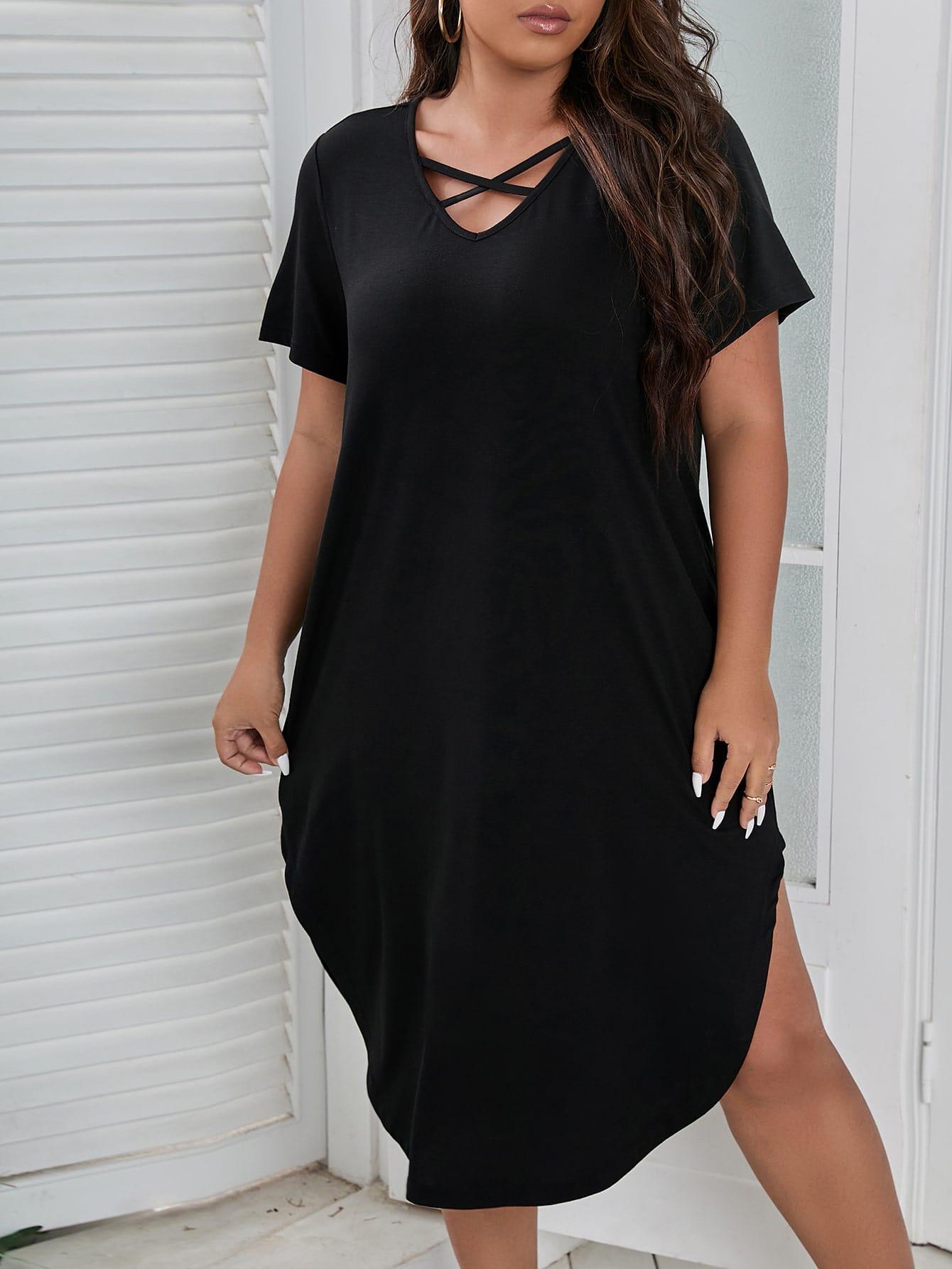 CZARNA ASYMETRYCZNA SUKIENKA V-NECK
