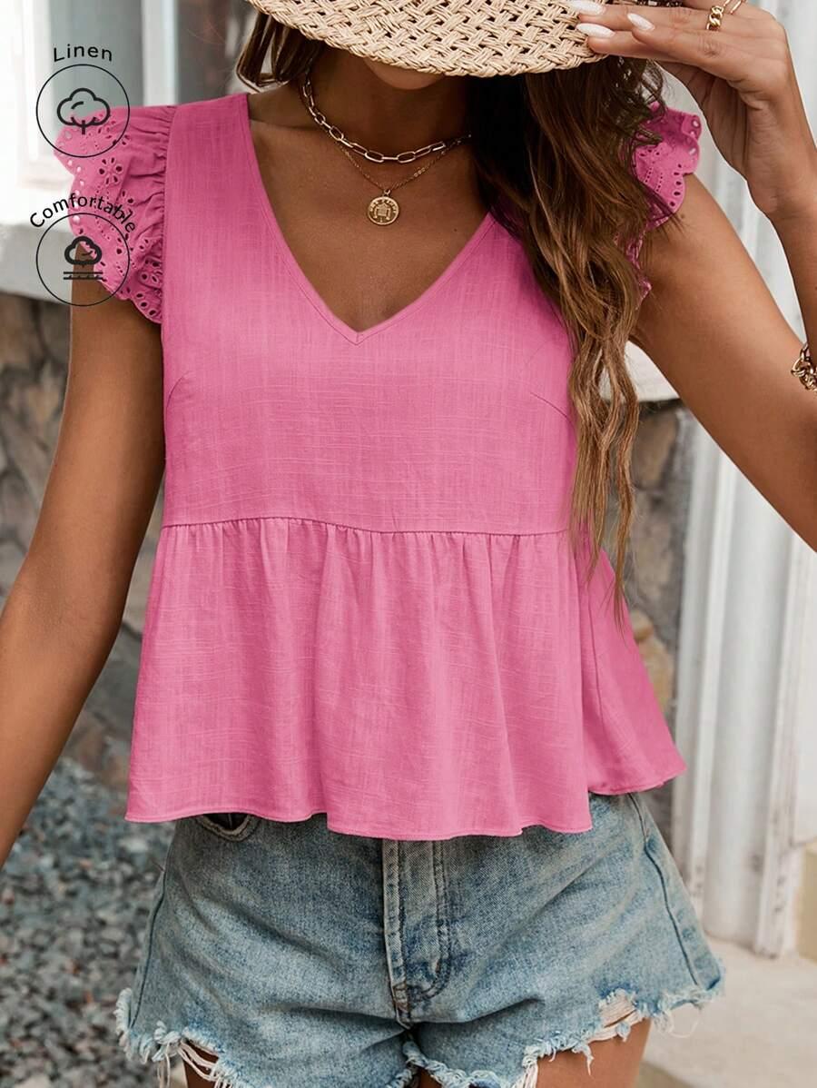 różowa bluzka v-neck