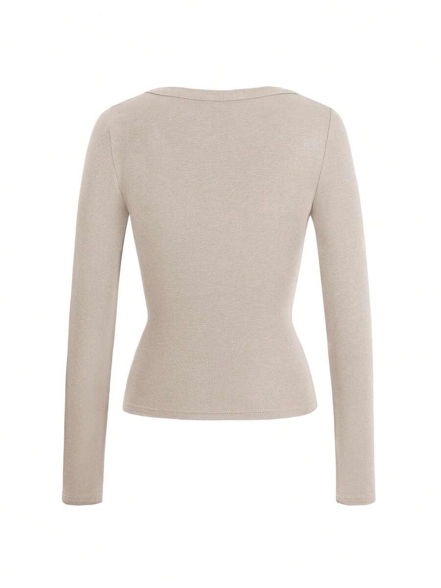 beżowa dopasowana bluzka v neck 