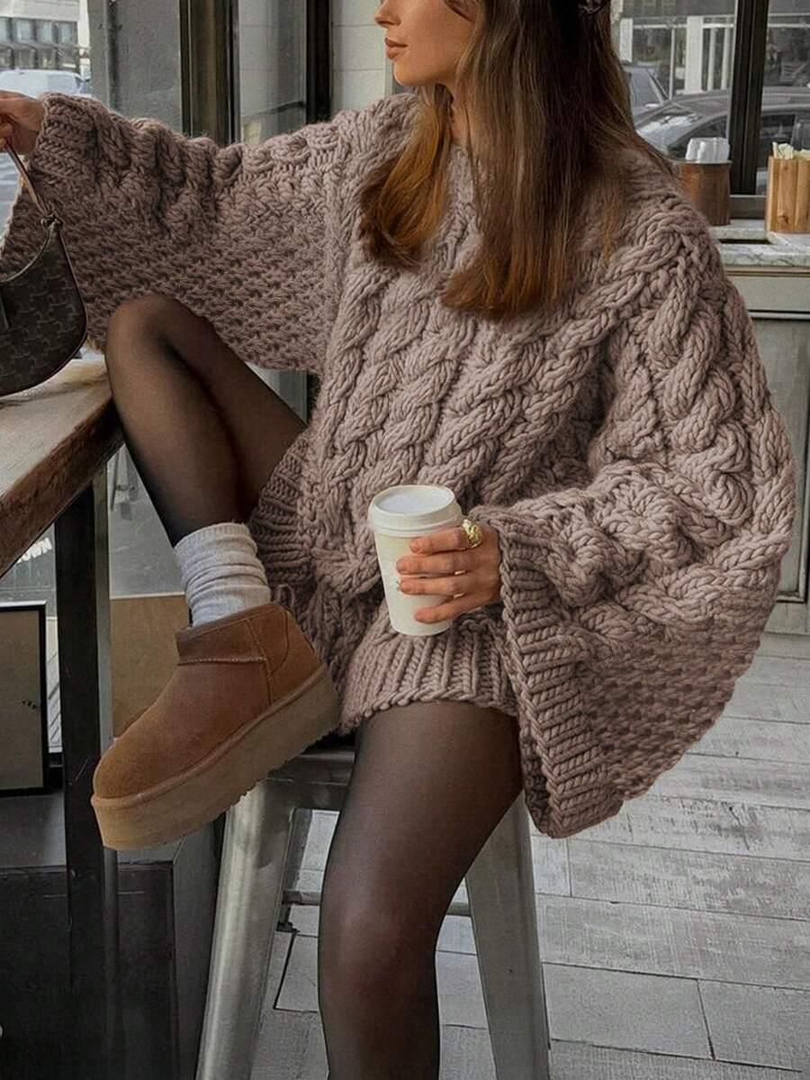 BEŻOWY SWETER DZIANINA 