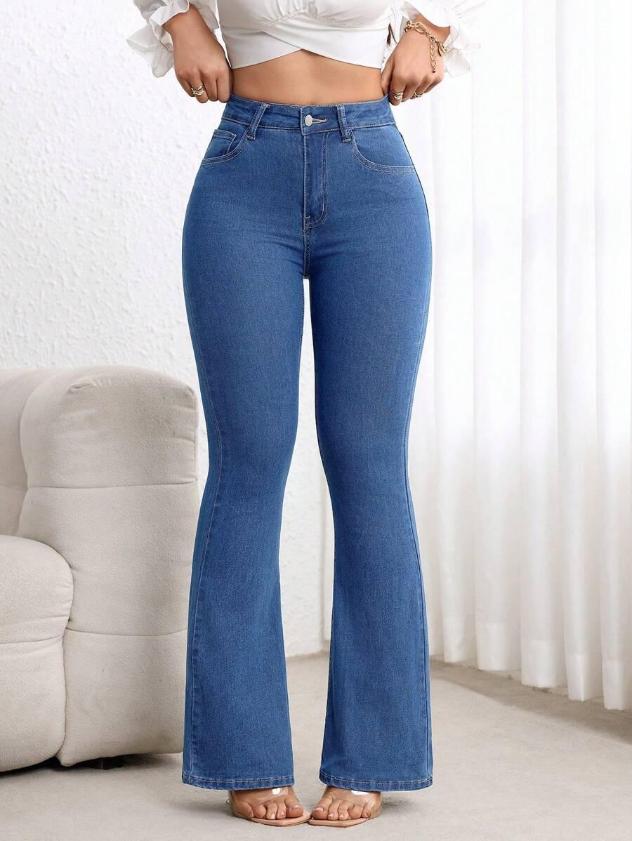 spodnie dzwony jeans wysoki stan