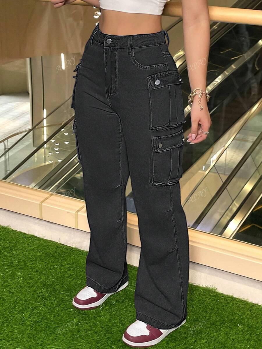 CZARNE SPODNIE JEANS KIESZENIE