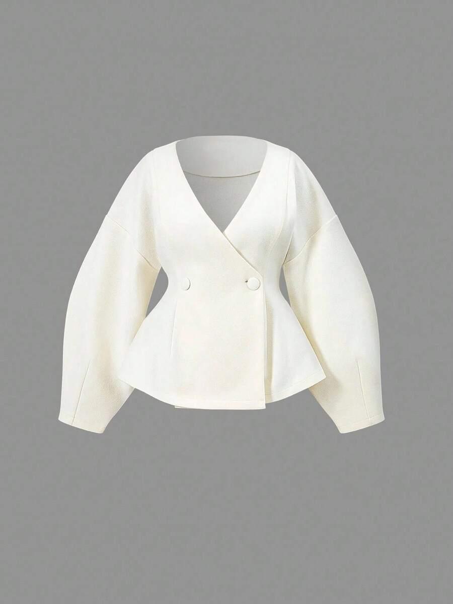 kremowy płaszcz v-neck 
