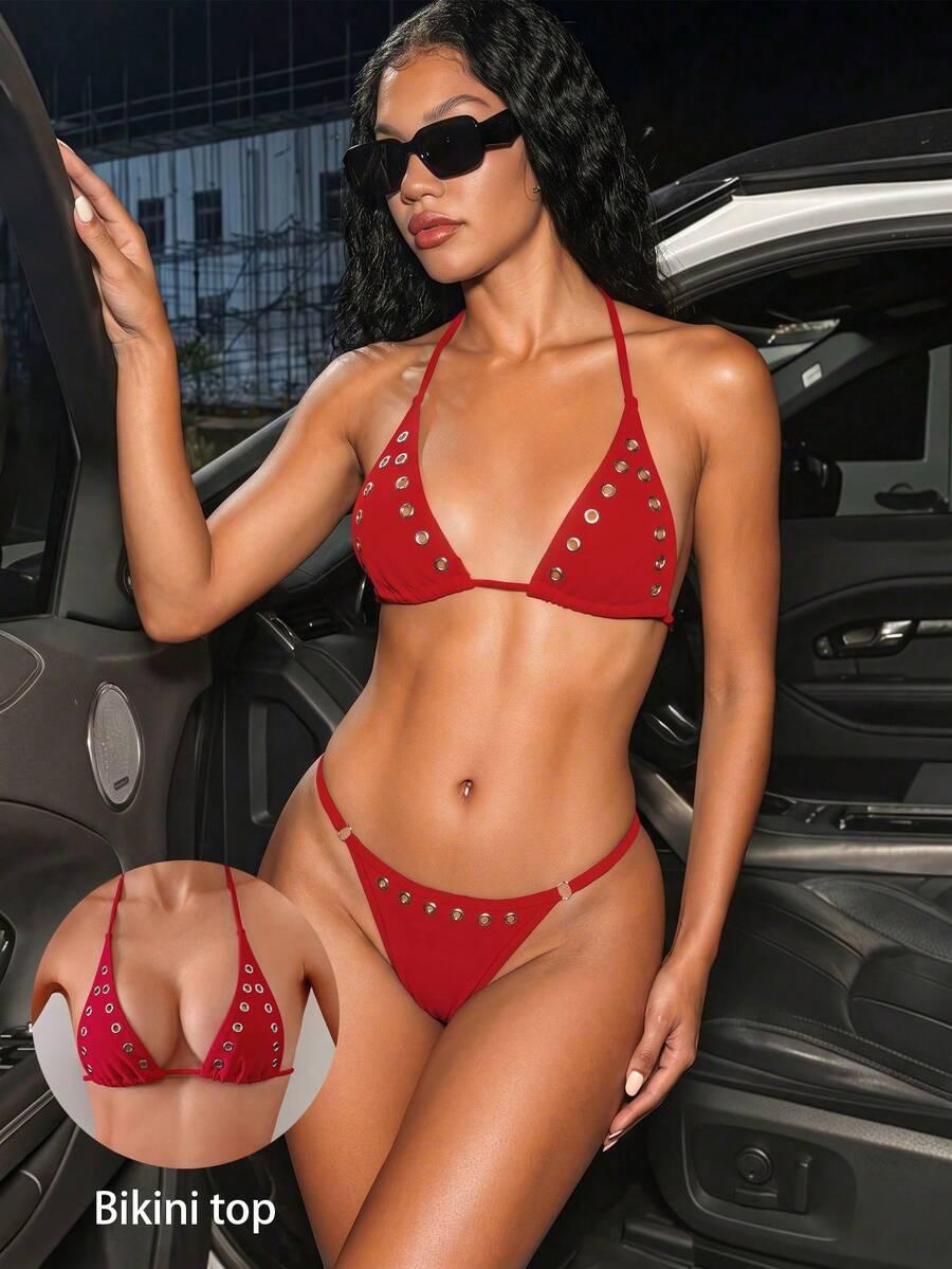 czerwona wiązana góra od bikini