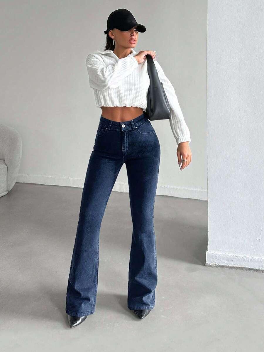 GRANATOWE SPODNIE JEANS