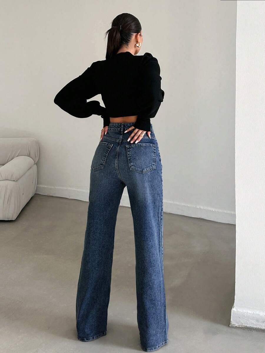 GRANATOWE SPODNIE JEANS 