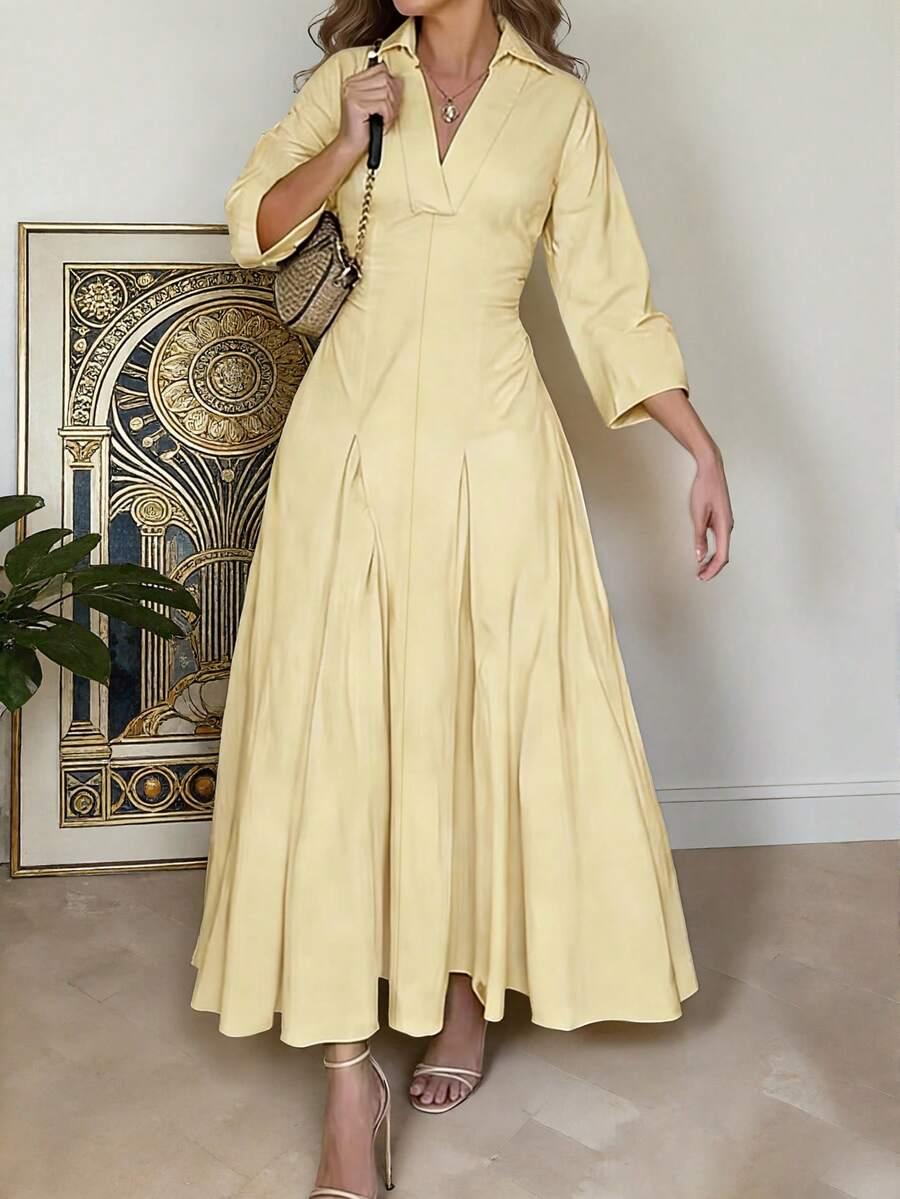 ŻÓŁTA MAXI SUKIENKA v-neck