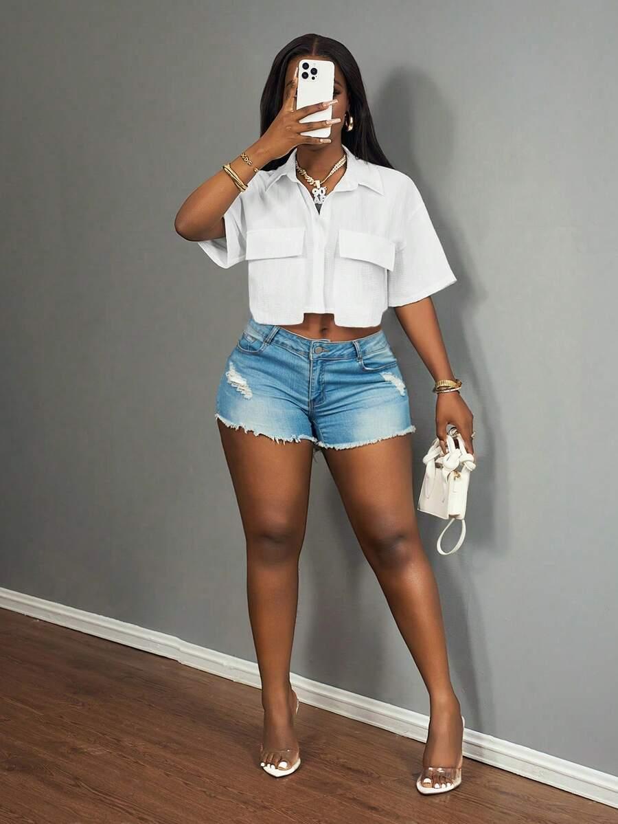biała koszula crop top kieszenie