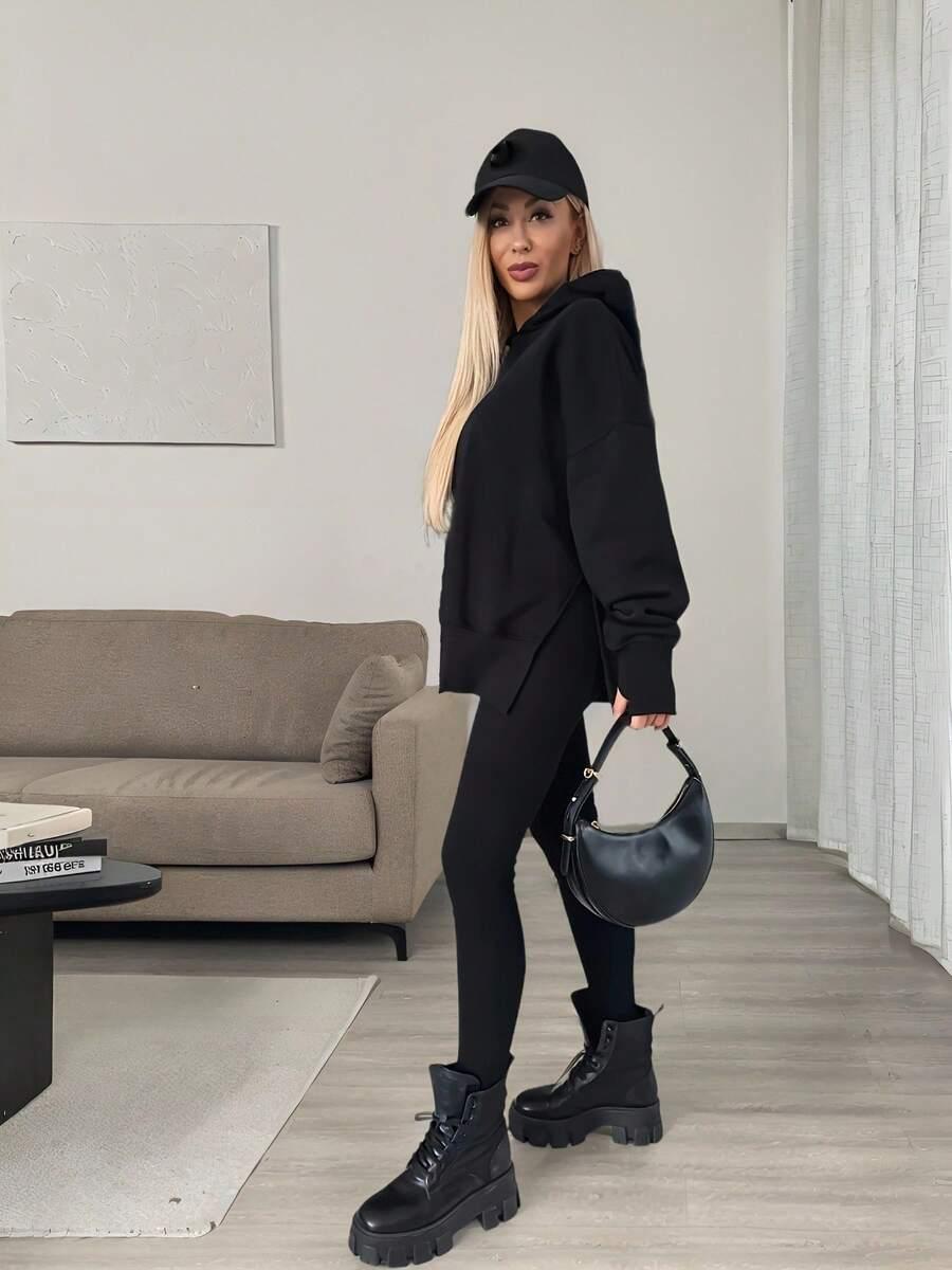 czarna bluza legginsy komplet 