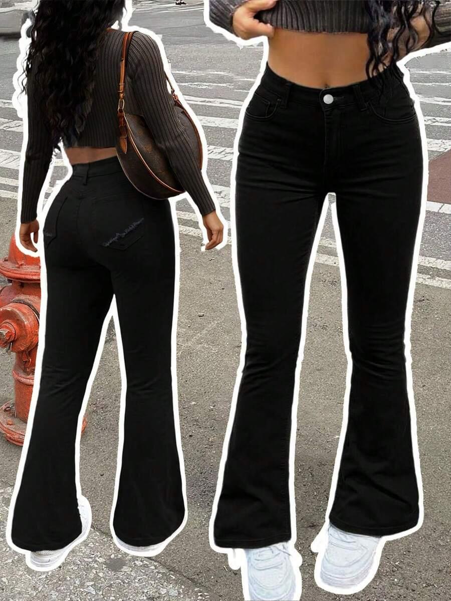 czarne spodnie  JEANS dzwony