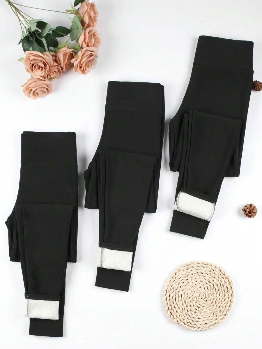 czarne ocieplane legginsy 3-pack