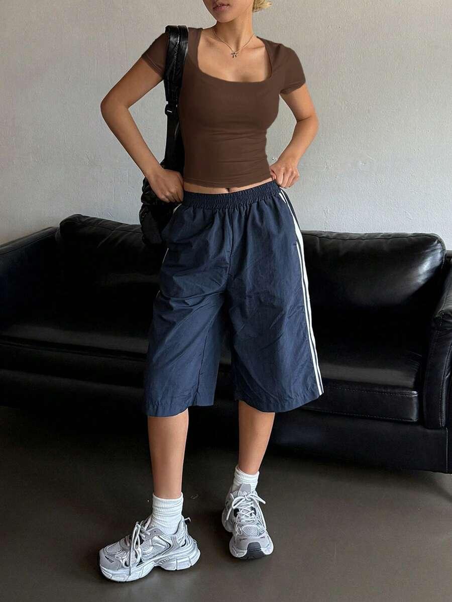 BRĄZOWY TOP KRÓTKI RĘKAW
