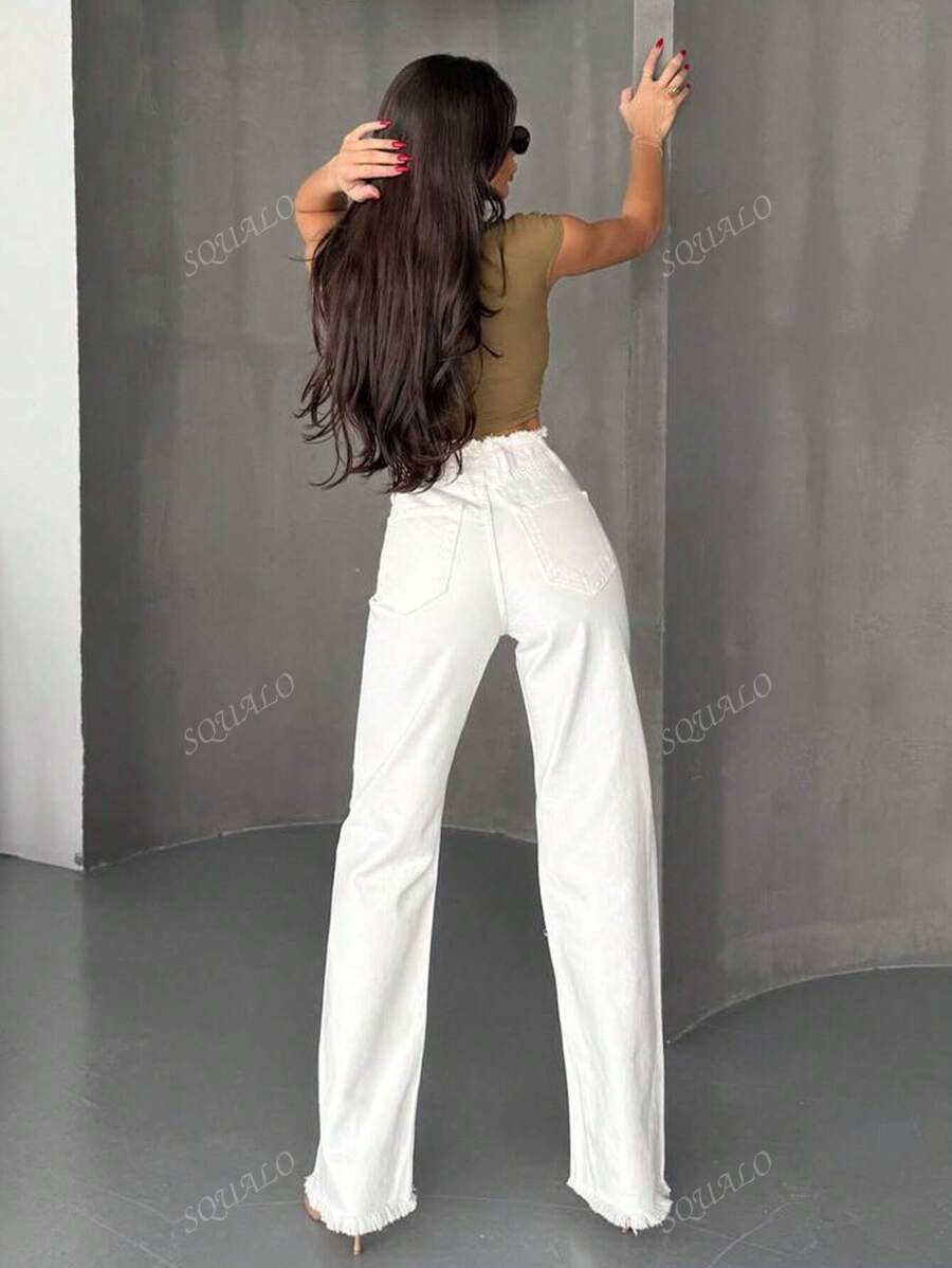 KREMOWE SPODNIE JEANS