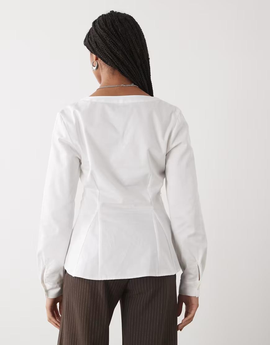 BIAŁA KOSZULA Z DŁUGIM RĘKAWEM V-NECK 