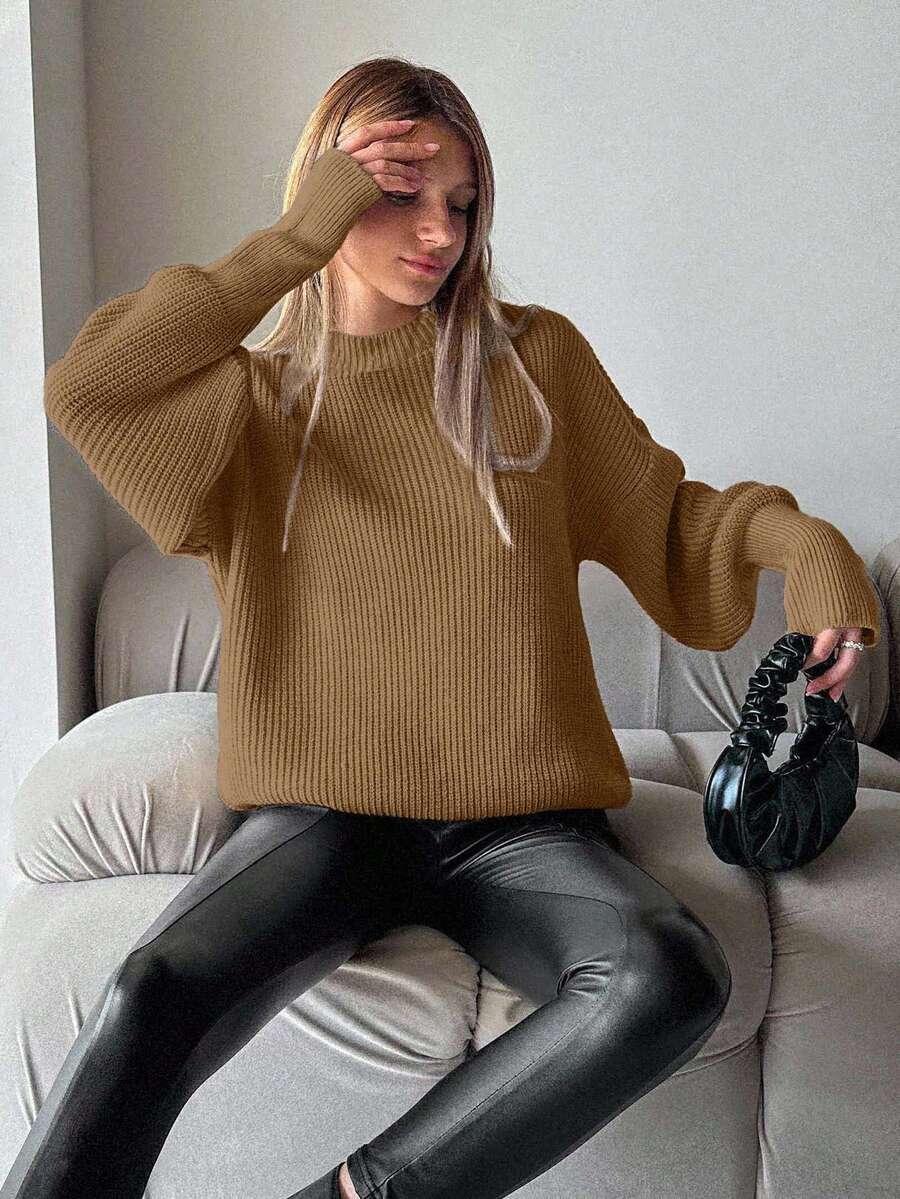 BEŻOWY SWETER DŁUGI RĘKAW
