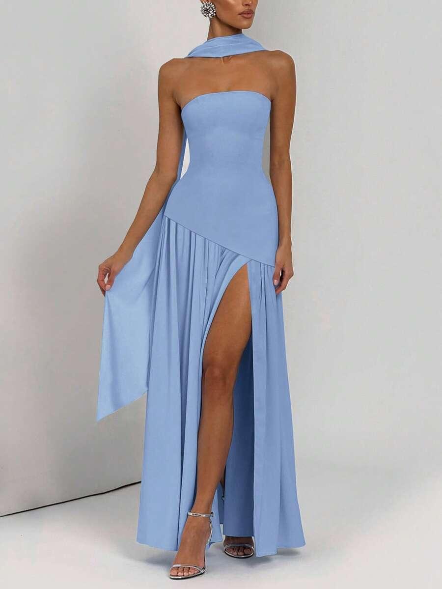 niebieska sukienka maxi