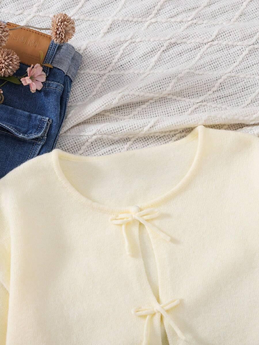 DZIEWCZĘCY SWETER DZIANINOWY Z WIĄZANIEM