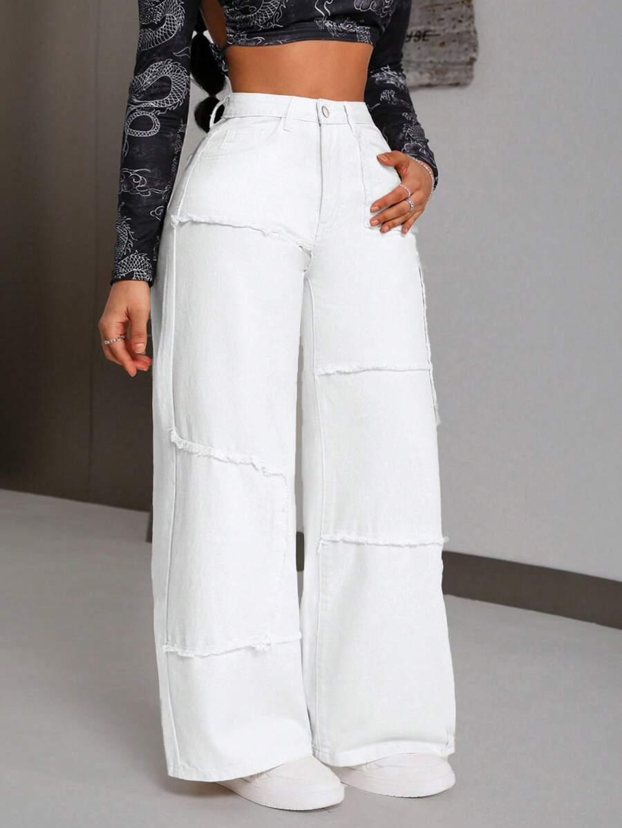 BIAŁE SPODNIE JEANS WYSOKI STAN 